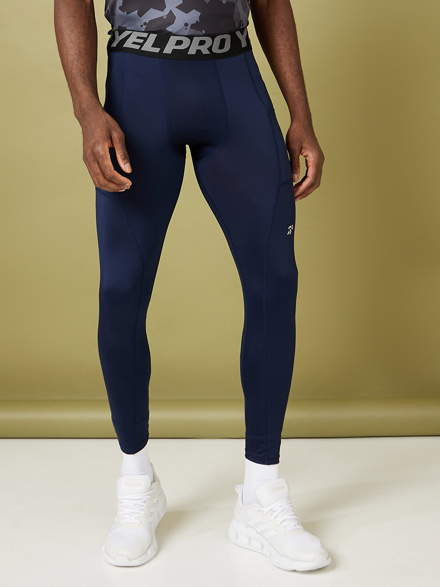 Buy Compression Pants With Printed Waistband Dark Blue For Men