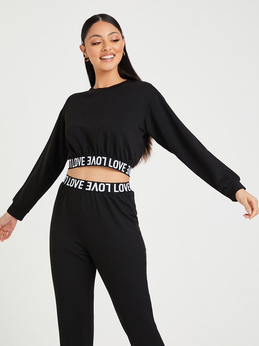 Slogan print 2025 crop hoodie
