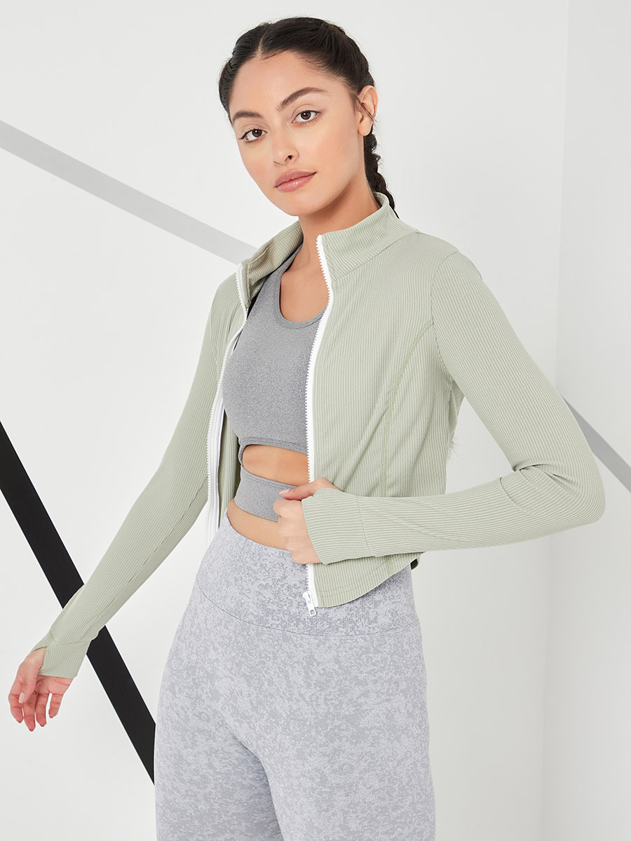 Contrast Zip Detail Long Sleeves Crop Active Jacket