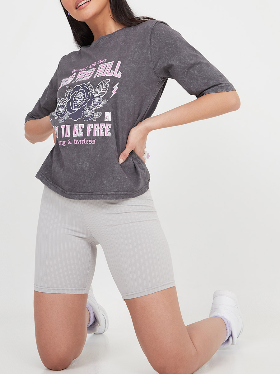 Solid Ribbed Cycling Shorts
