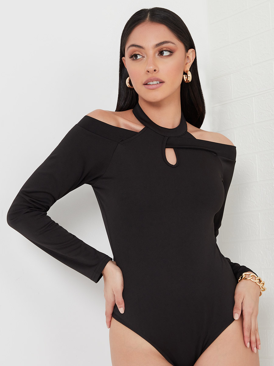 Asymmetric Cut Out Detail Turtle Neck Bodysuit