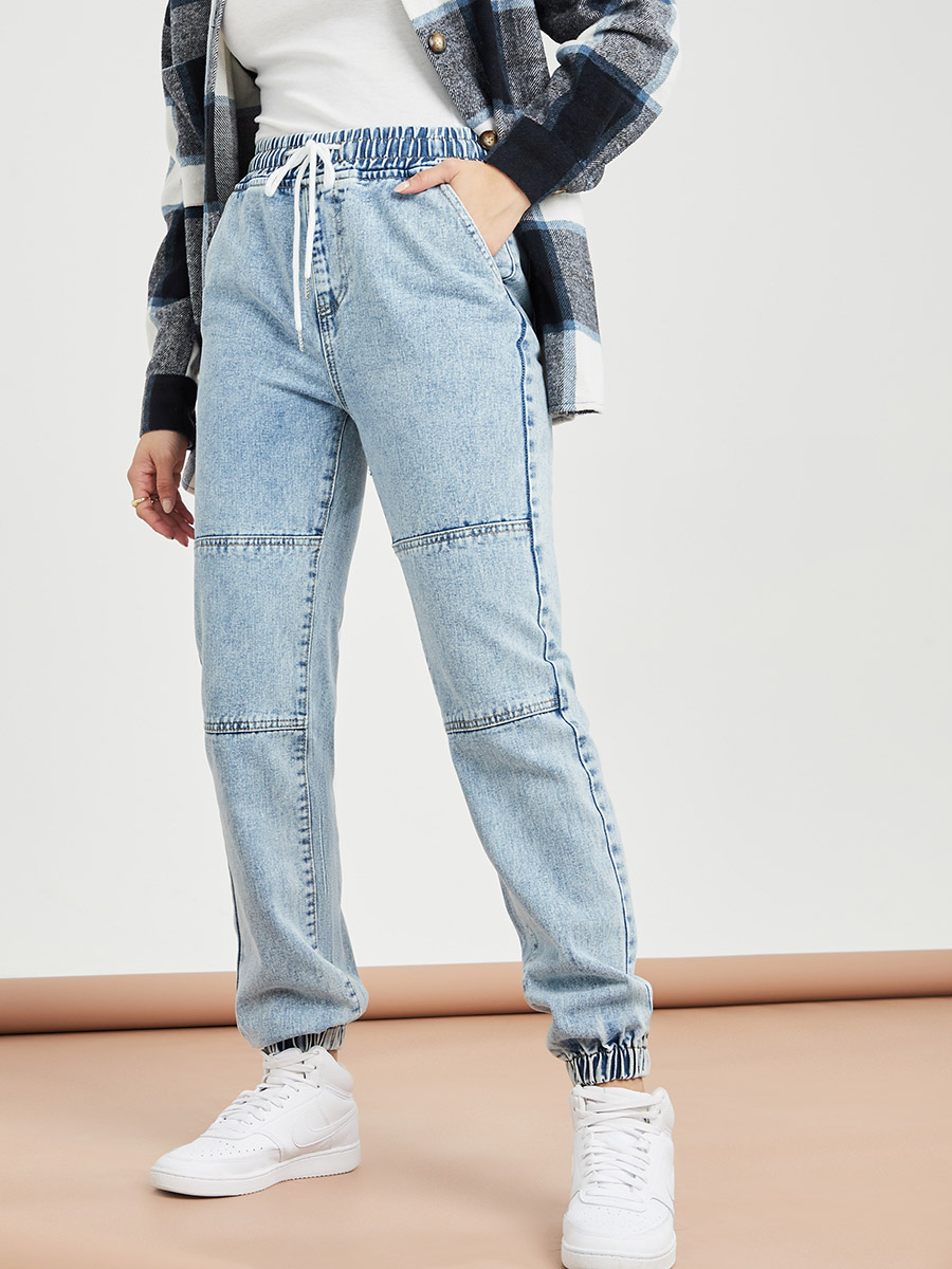 High Waisted Drawstring Jean Joggers Judy Blue Womens High Waist