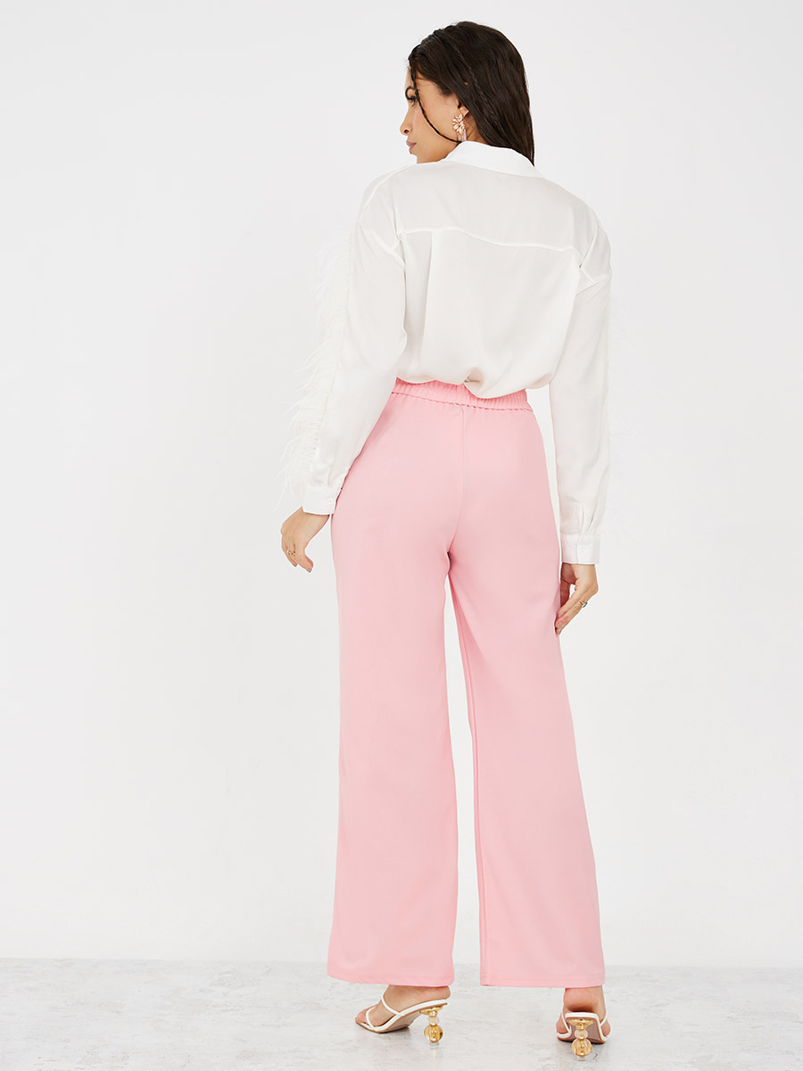 Wide leg trousers with tie - Pink