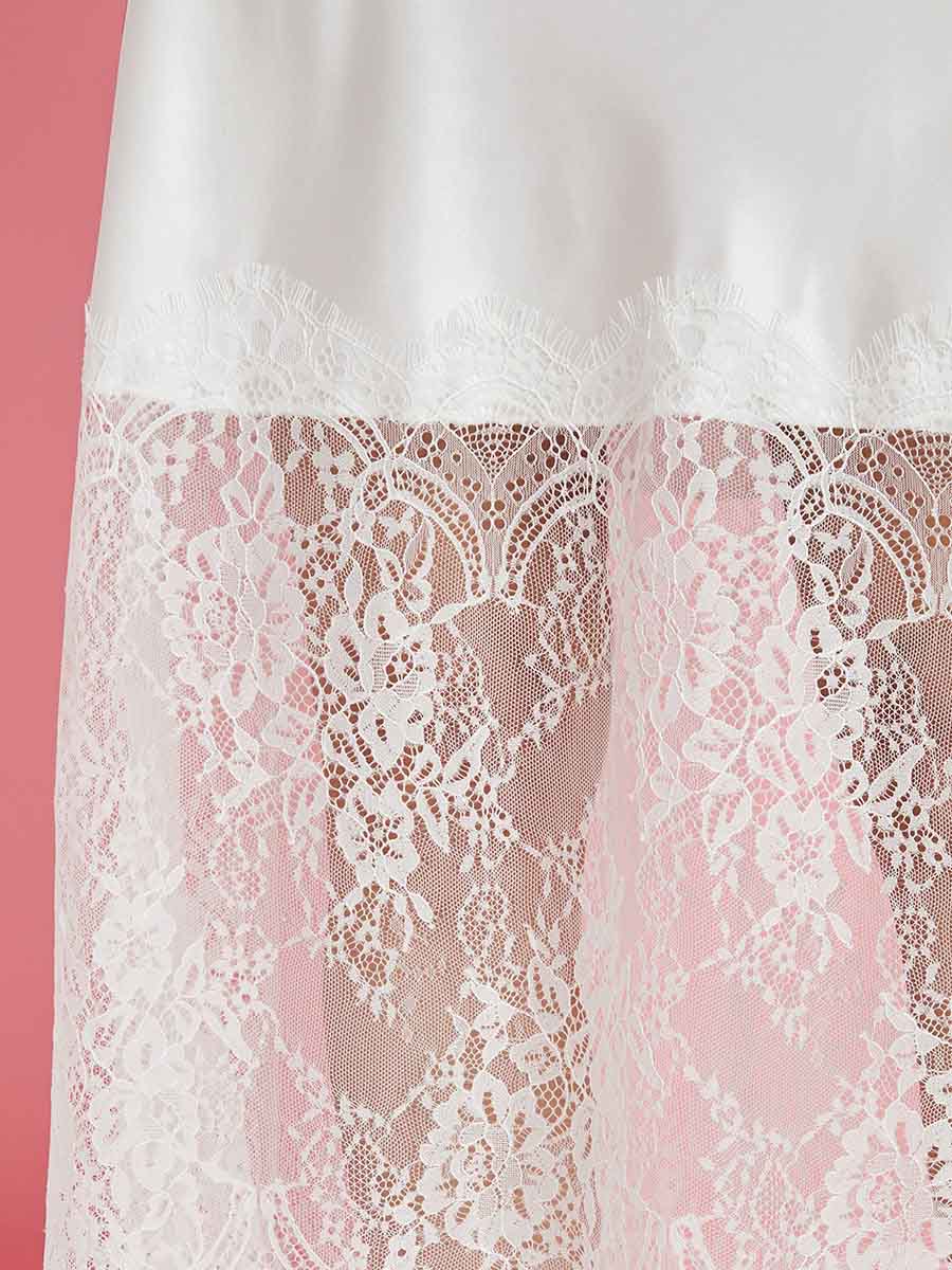 Buy Satin Cowl Neck Cami Lace Detail Slip Dress White For