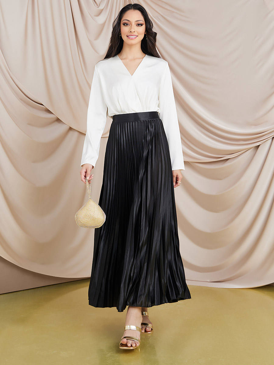 HOT Maxi Skirt Black Pleated Skirt Satin Satin Pleated Maxi Skirt