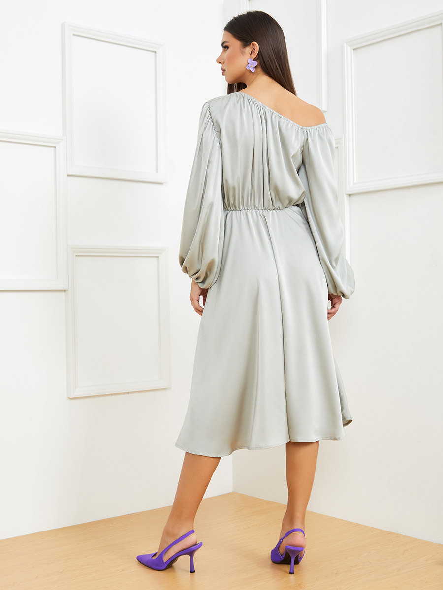 おすすめ人気ランキング2025年 Balloon Buy Sleeves Grey Dress Midi A-Line Neck Asymmetric スーツ・フォーマル・ドレス
