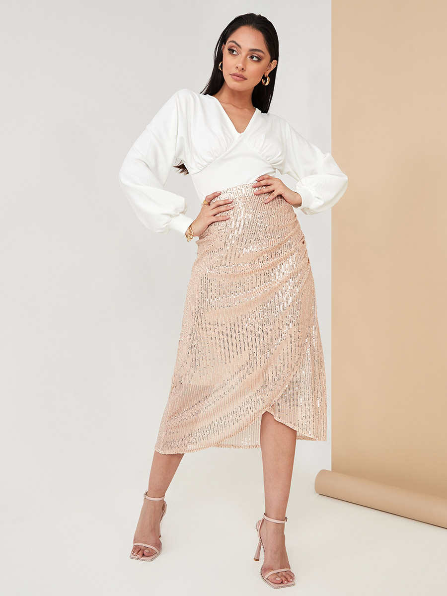 ruched detail midi skirt