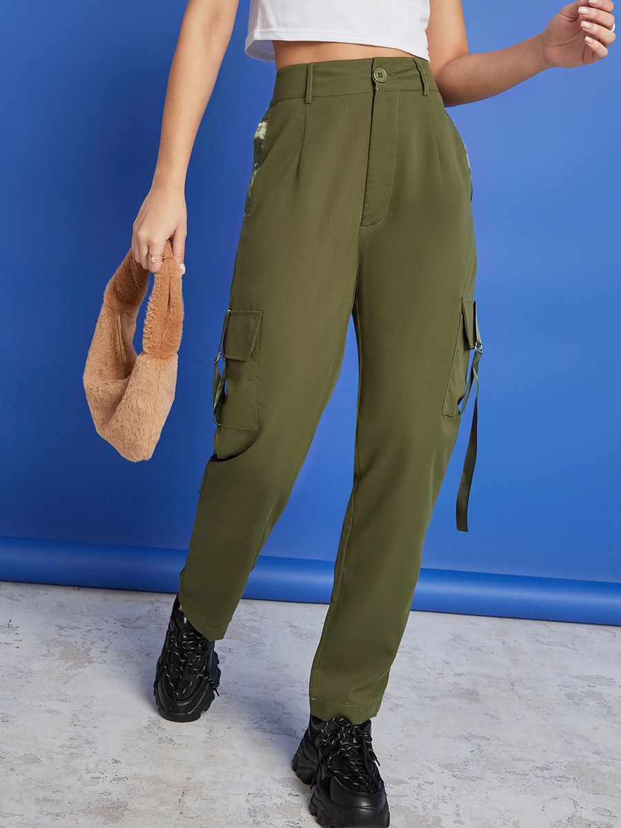 High Rise Straight Leg Cargo Pants Styli