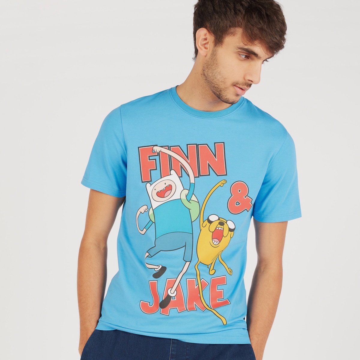 Buy Finn Jake Print Regular Fit T-shirt Blue For Men | Styli Kuwait