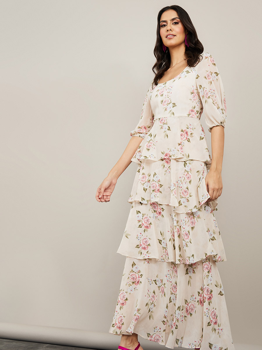 Short Sleeves Square Neck Floral Print 