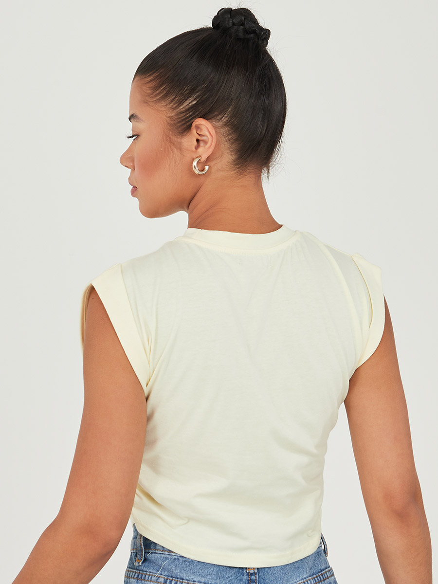 Women's Rib Ruched Side Tee in White