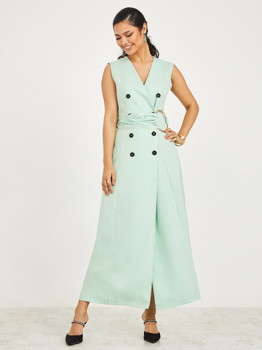 Blazer Dress Mint Green Sleeveless Dress Tall Woven Pinstripe