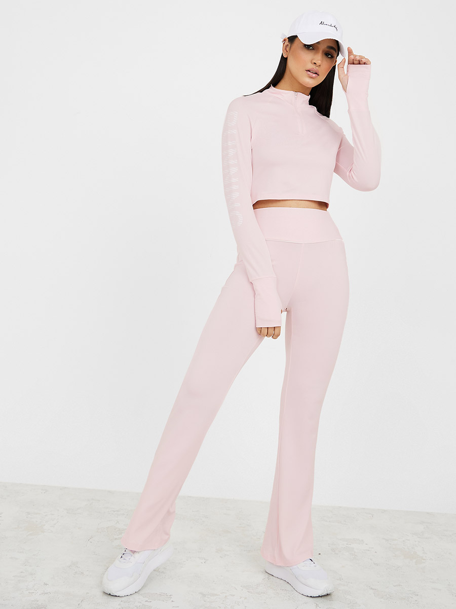 pink slogan crop top