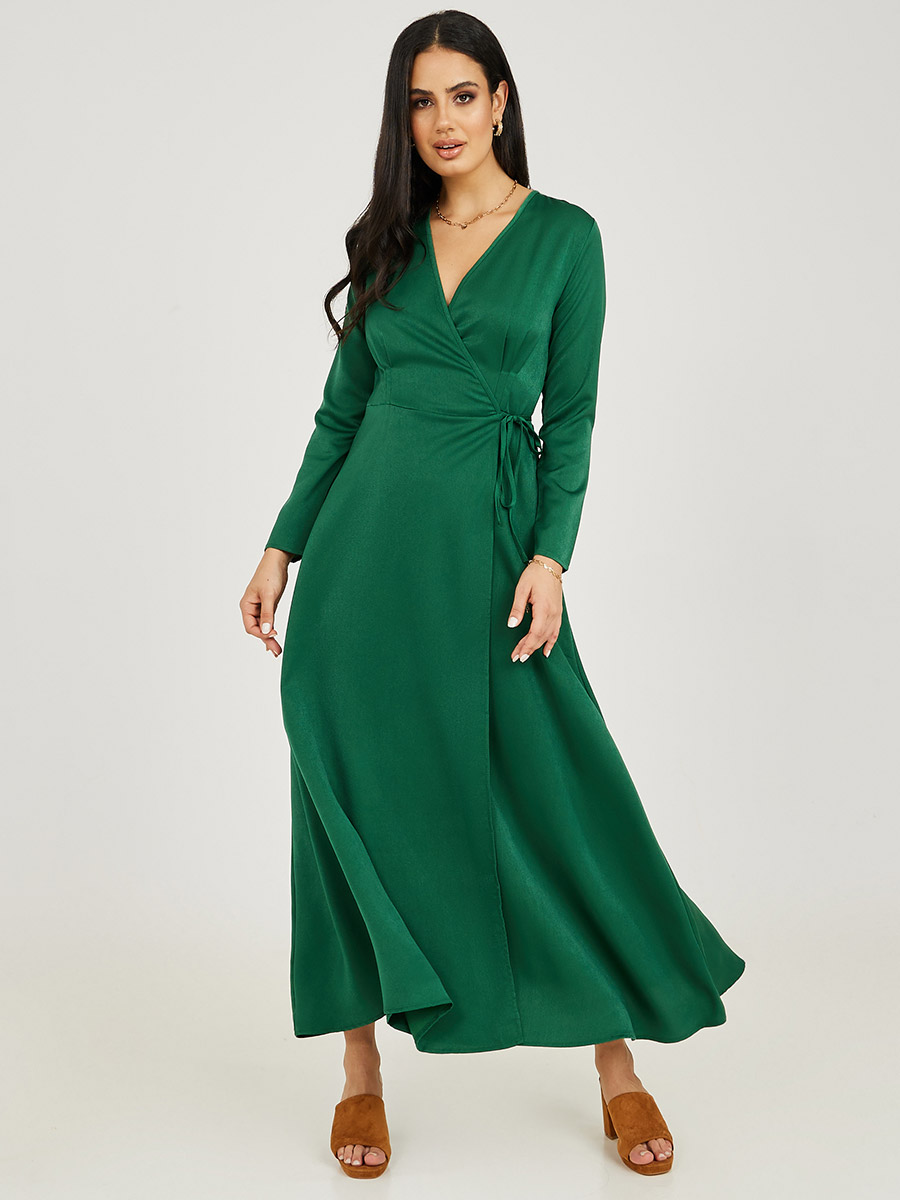 Long Sleeves Pleat Bust Detail Wrap 