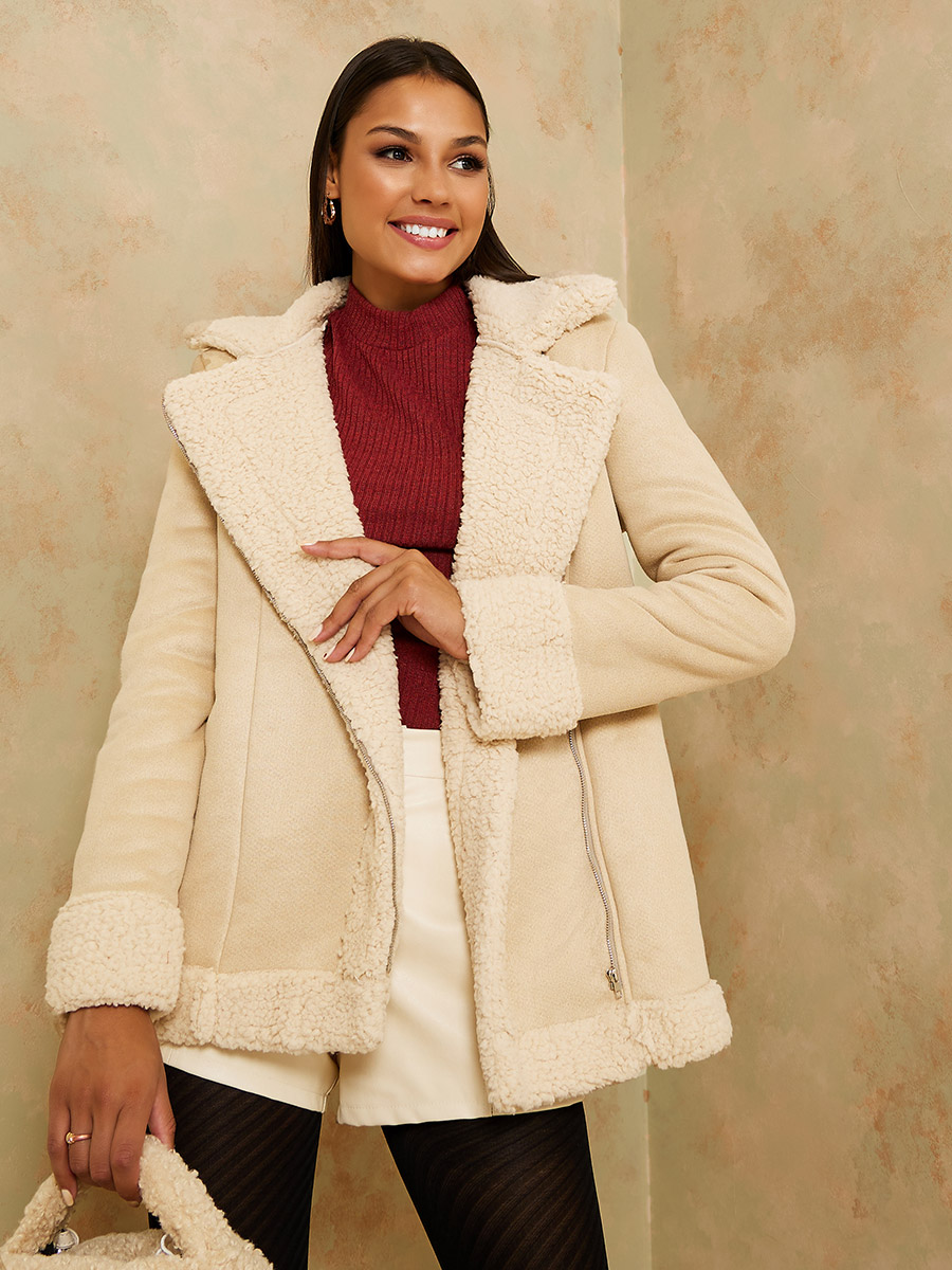 Shearling Longline Suede Biker Jacket Buy Longline Faux Fur Lining