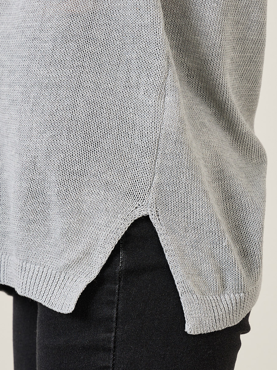 Buy Oversized Longline V Neck Sweater With Side Slits Grey