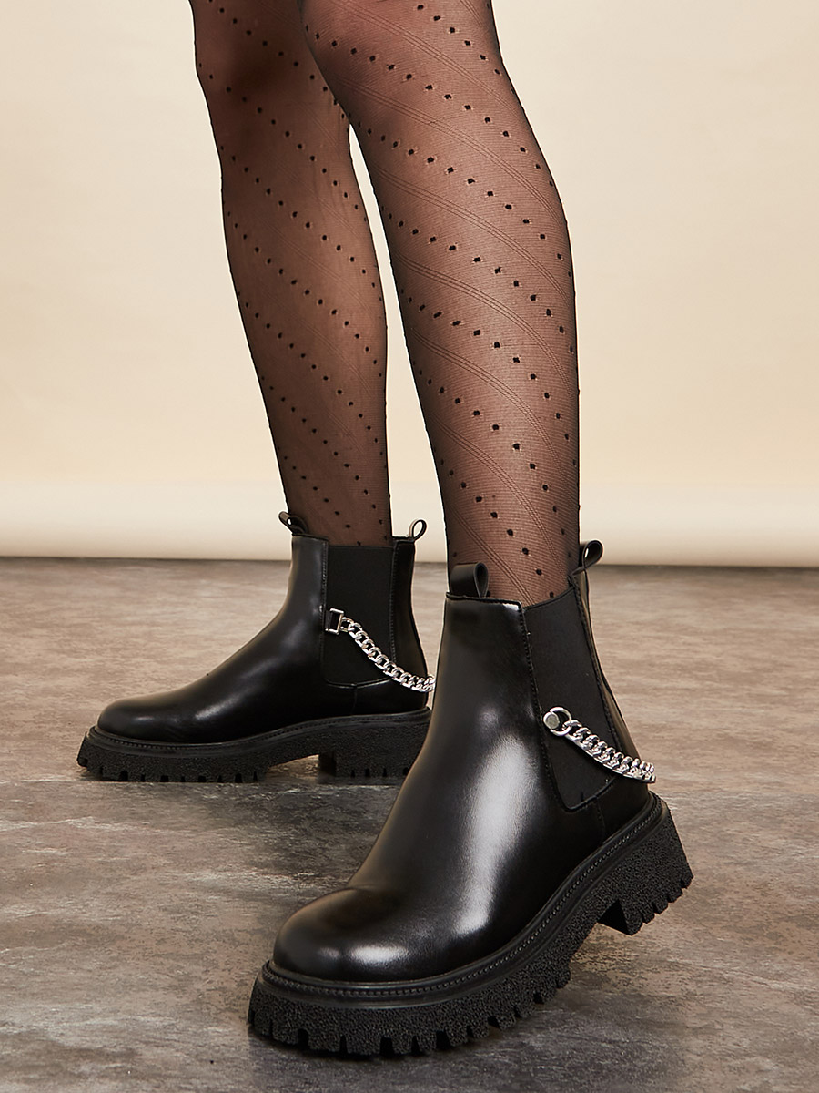 Chain Accent Chunky Outsole Low Ankle Chelsea Boots For Women at