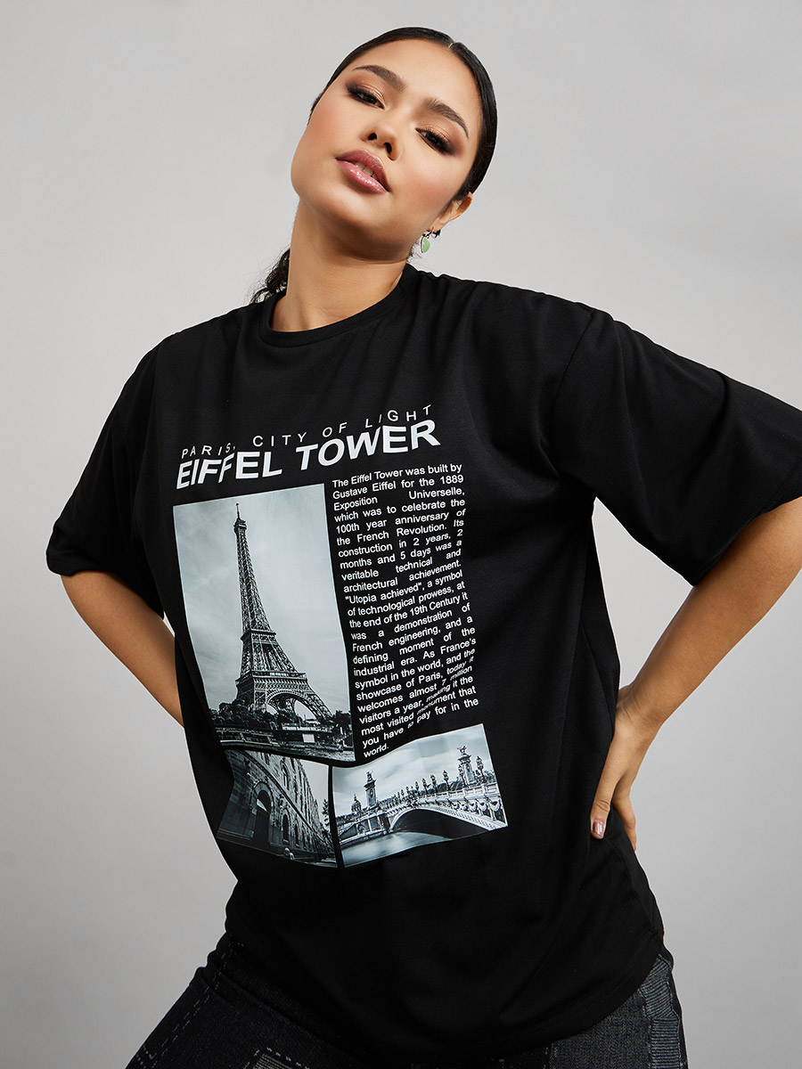 Buy Drop Shoulder Eiffel Tower Graphic Extreme Oversized T