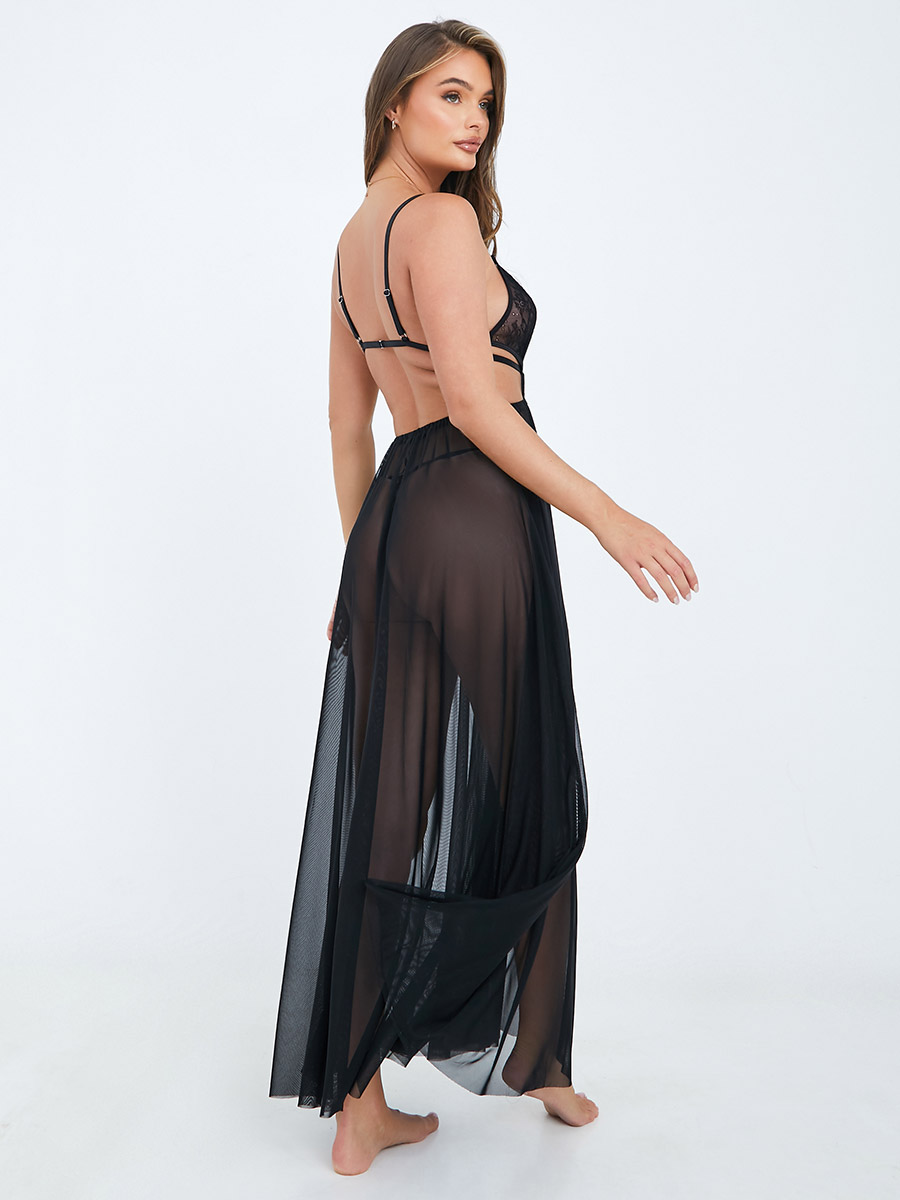 Lace Bralette Maxi Babydoll with Cut-Out Waist & Strap Extension