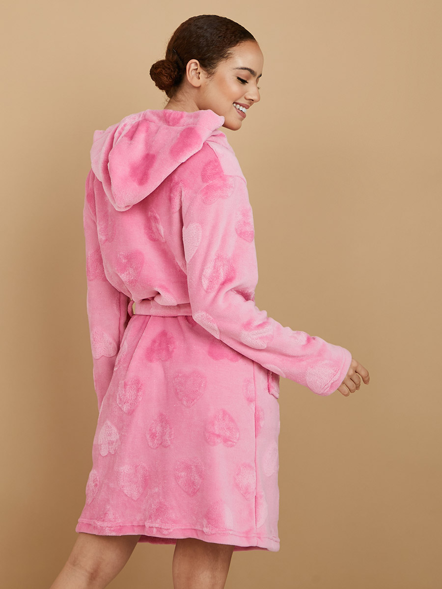 Fleece Clipped Heart Hooded Robe
