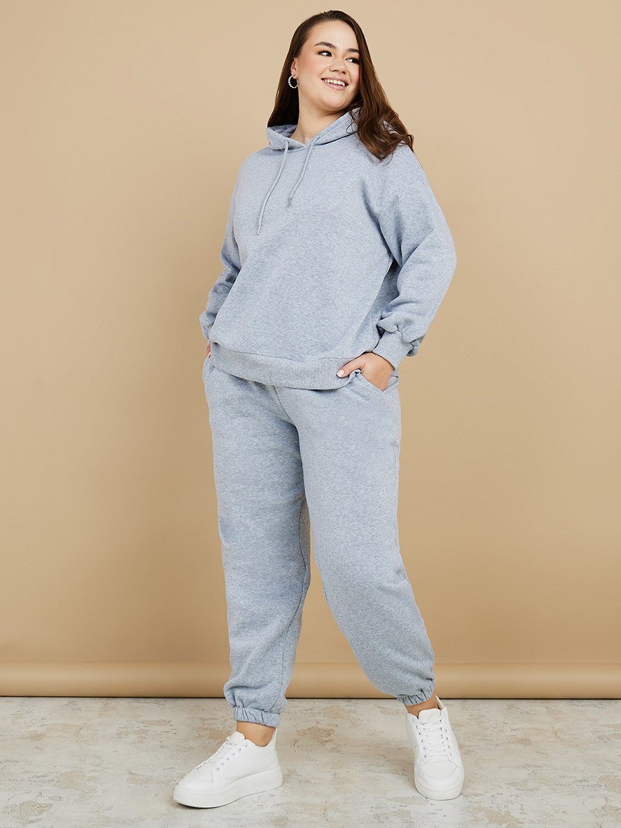 Buy Plus Fleece Oversized Hoodie and Jogger Set Grey For Women