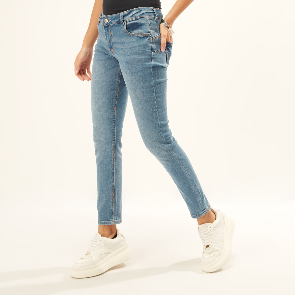 Buy Lee Cooper Mid Rise Regular Fit Full Length Jeans with Pocket