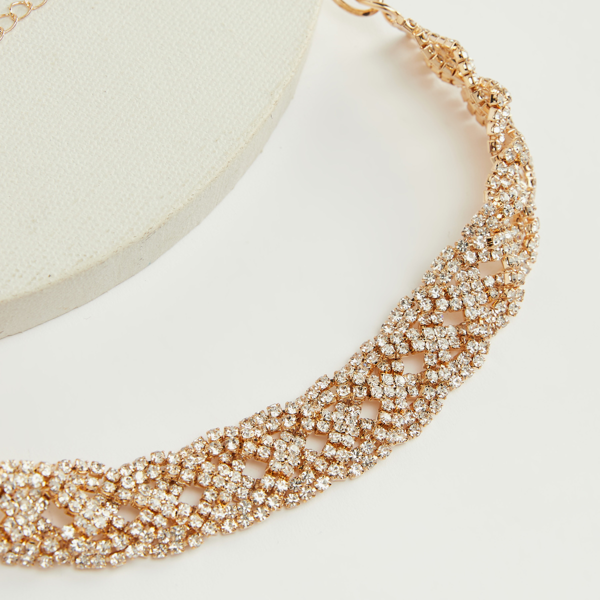 Buy Rhinestone Choker Necklace with Lobster Clasp Closure Gold For Women Styli UAE