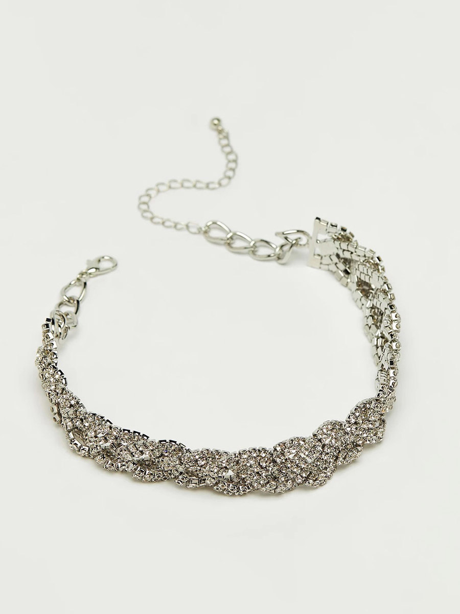 Buy Rhinestone Choker Necklace with Lobster Clasp Closure Silver For Women Styli UAE