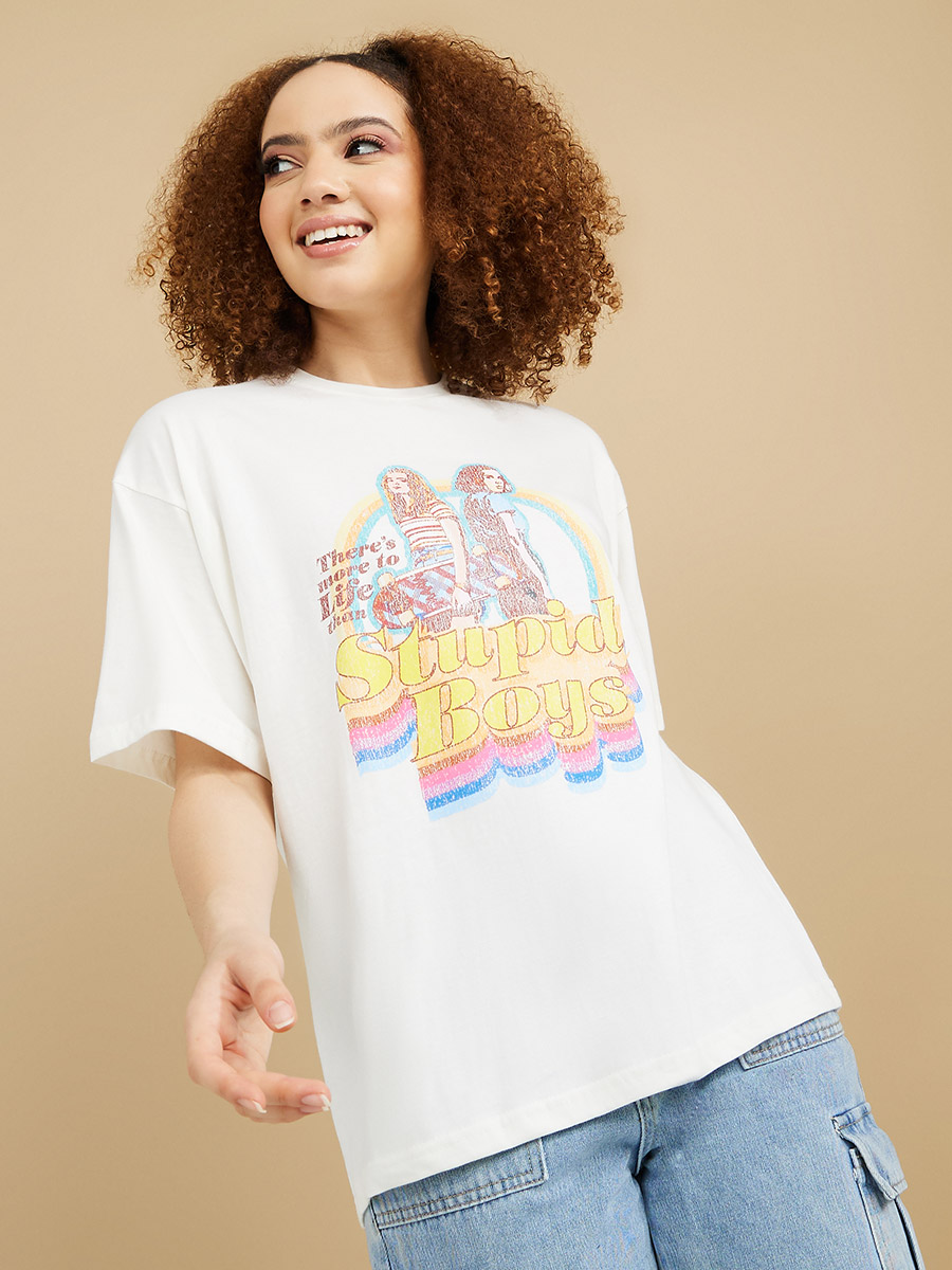 Oversized Stupid Boys Graphic Print Short Sleeves Longline T-shirt