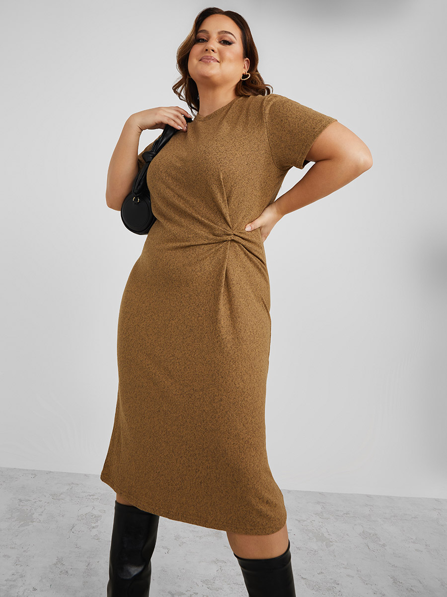 Women's Brown Knot Front Cut Out Dress | Ally Fashion