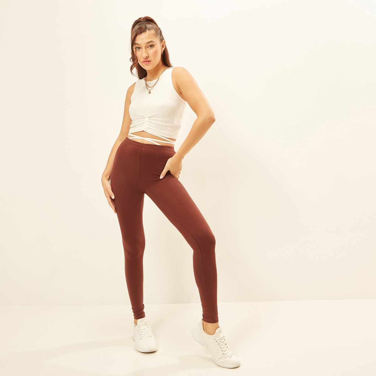 Buy Solid Slim Fit Leggings with Elasticated Waistband