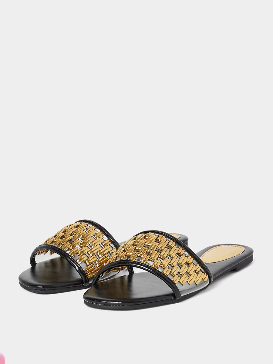 Metallic Thread Weave Detail Flat Sandals For Default Category at