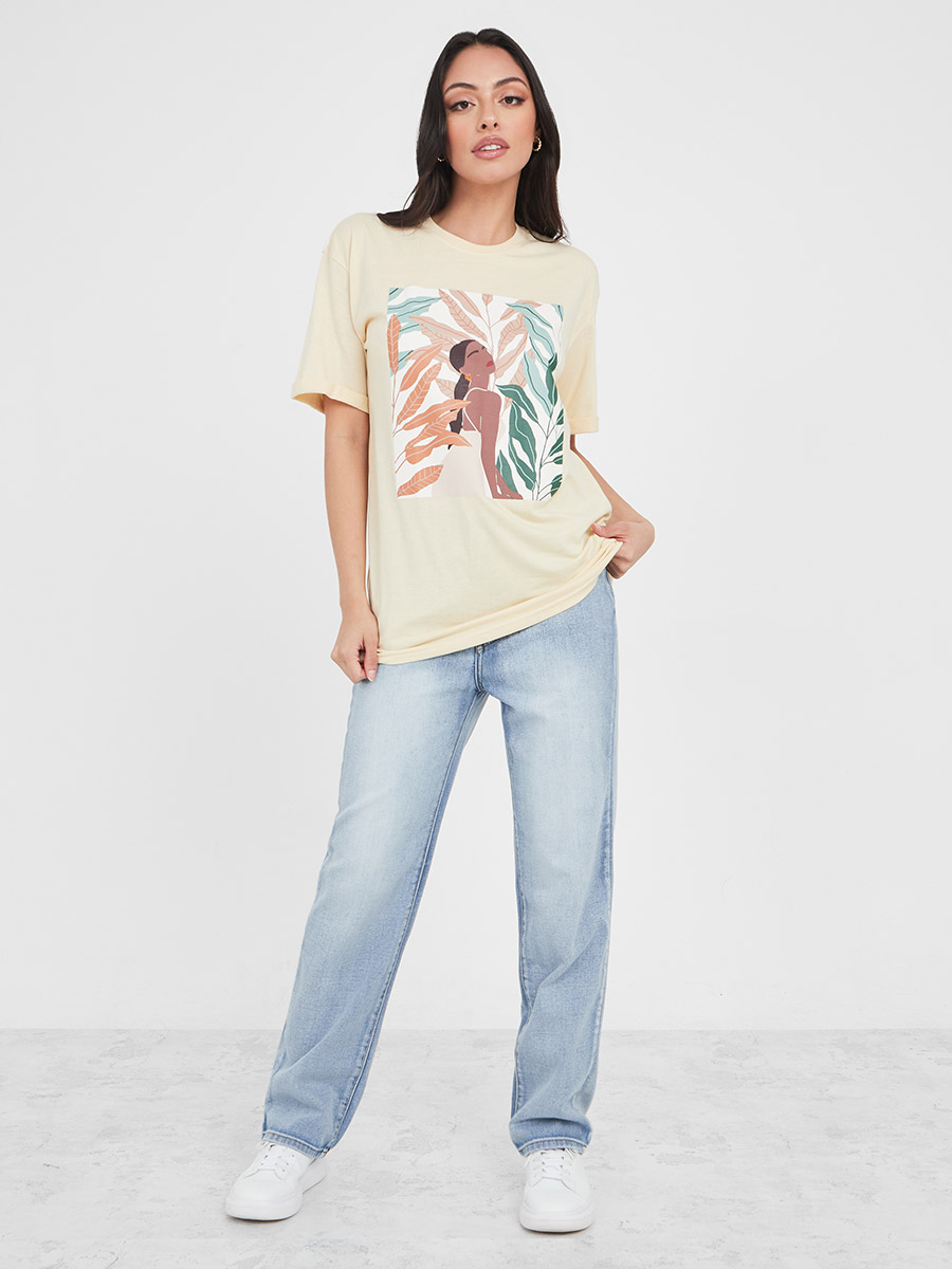 Oversized Girl Longline T-Shirt In Nature Graphic