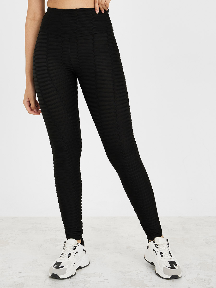 Broad Honeycomb Textured Ruched Back Leggings