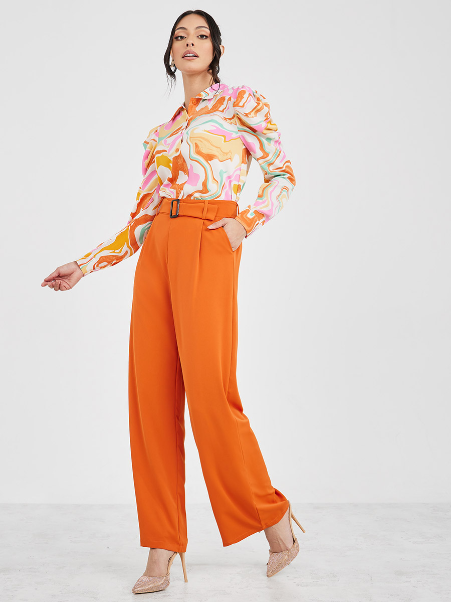 ZARA NEW WOMAN HIGH WAISTED FLOWING FLARED TROUSERS PANT Size Small Orange
