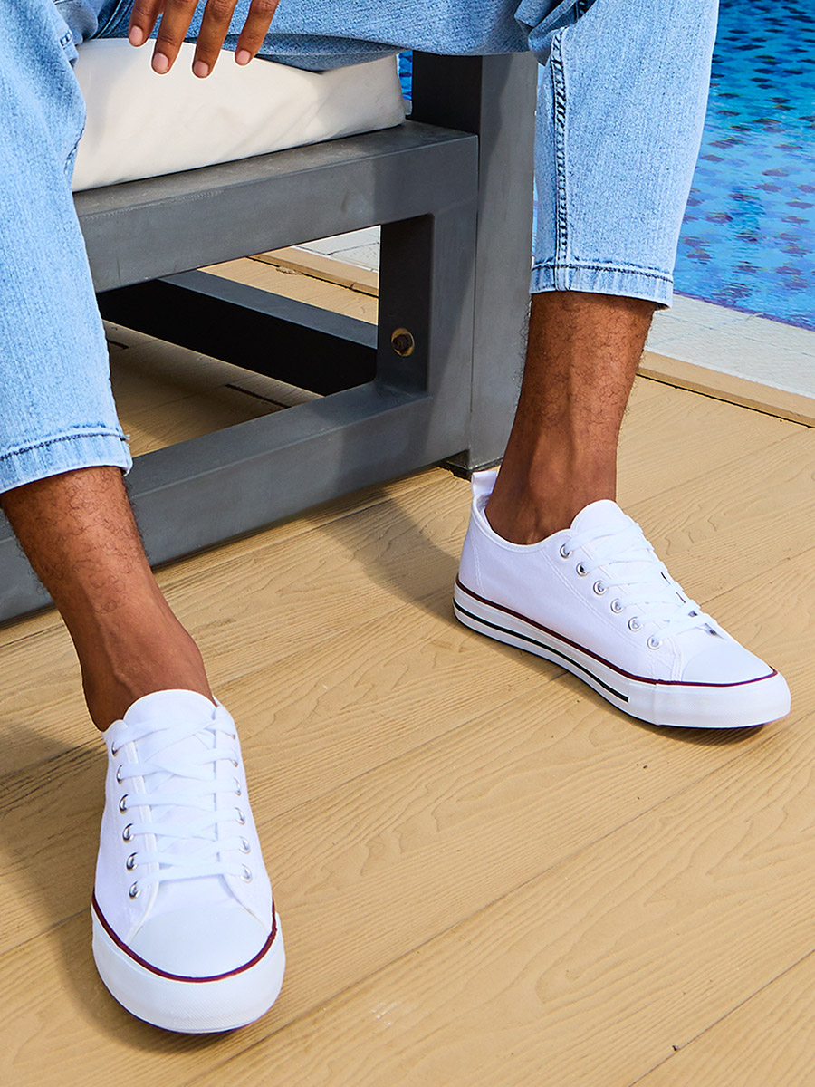 Asos Design Sneakers In White Canvas Buy Low Top Canvas Lace