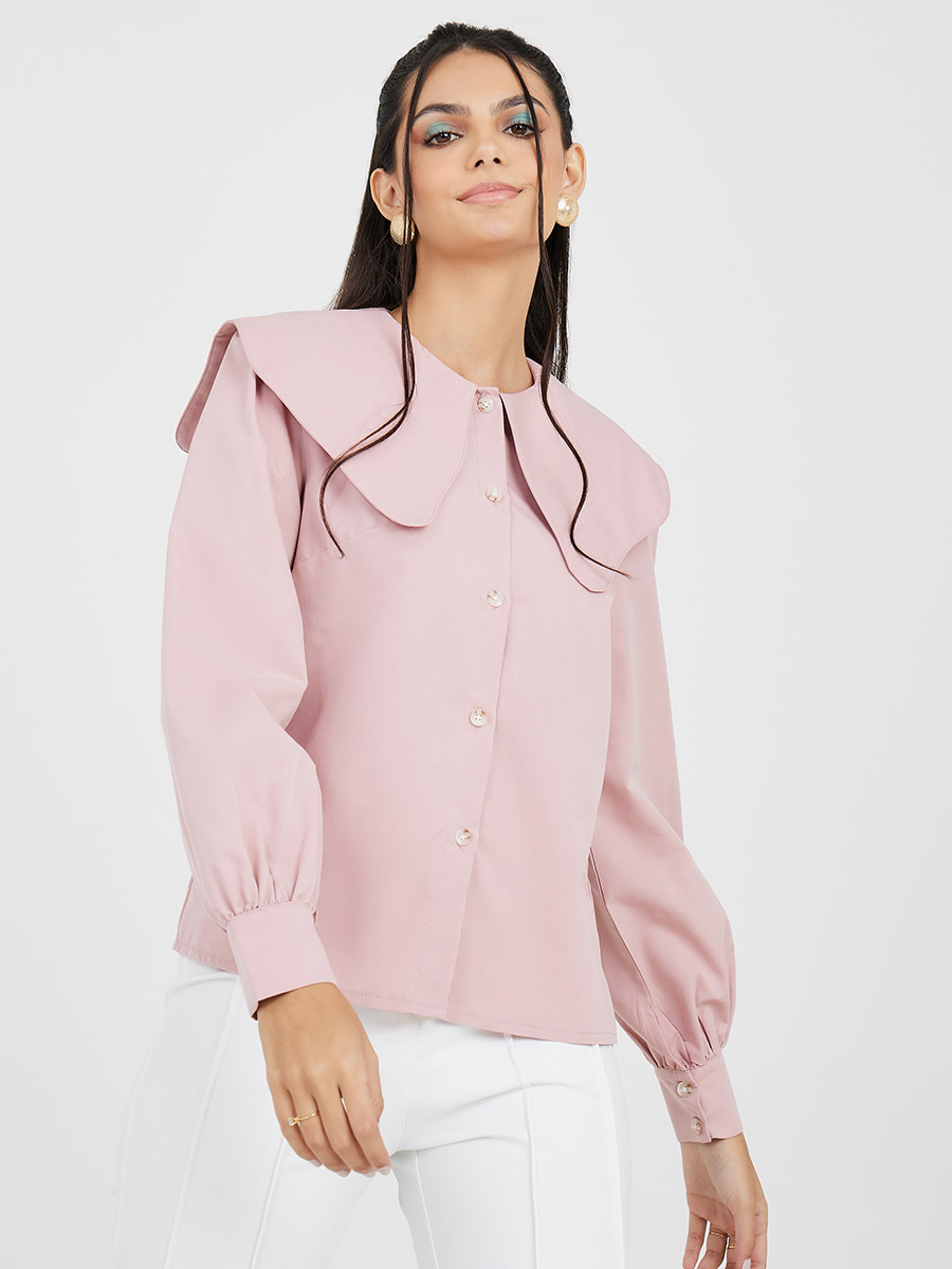 APRON TOPS &BIG COLLAR DRAWSTRING BLOUSE