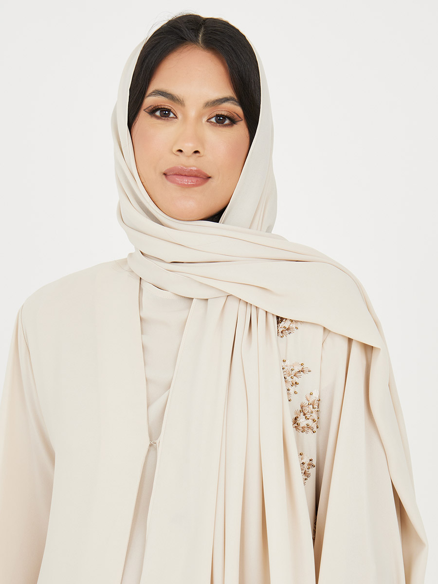 Buy Set of 3 - Longline Top, Abaya & Flared Trousers Cream For
