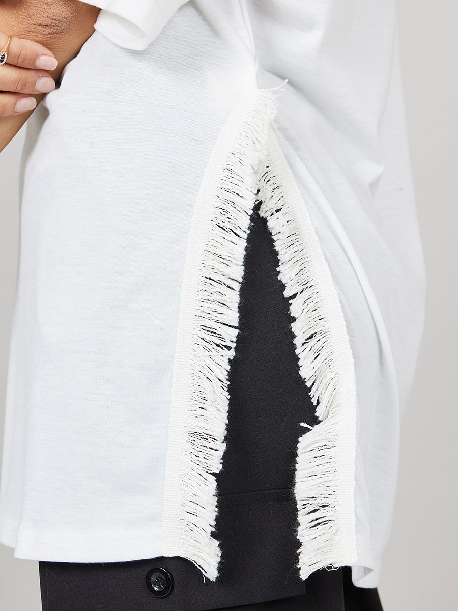 Buy Oversized Side Slit Longline T-Shirt with Frayed Edge