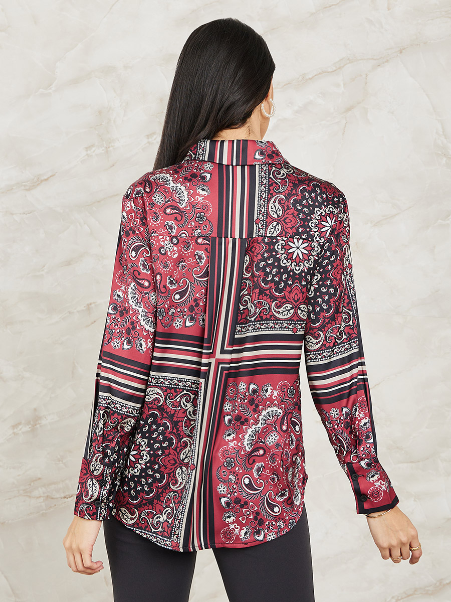 Long Sleeve Satin Paisley Shirt