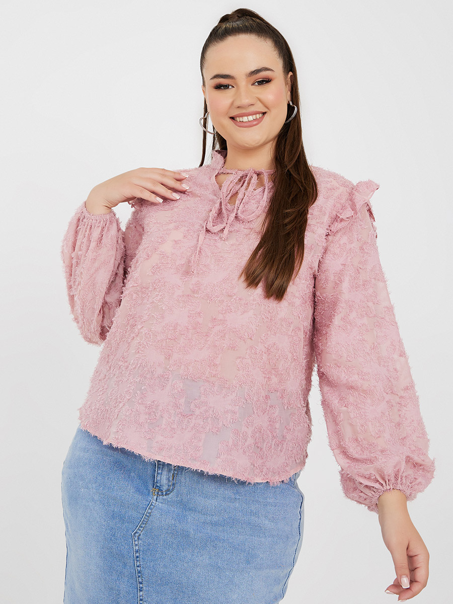 pois gather2way blouse pink 