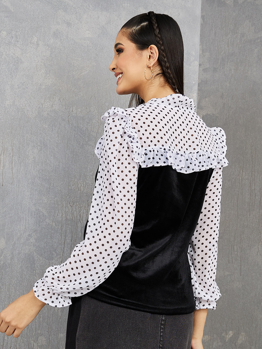 velvet polka dot top