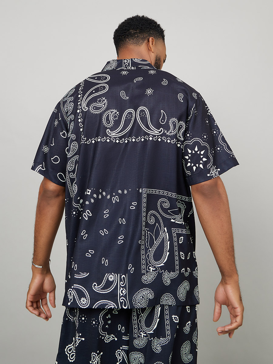 Bandana Paisley Print Cuban Collar Shirt