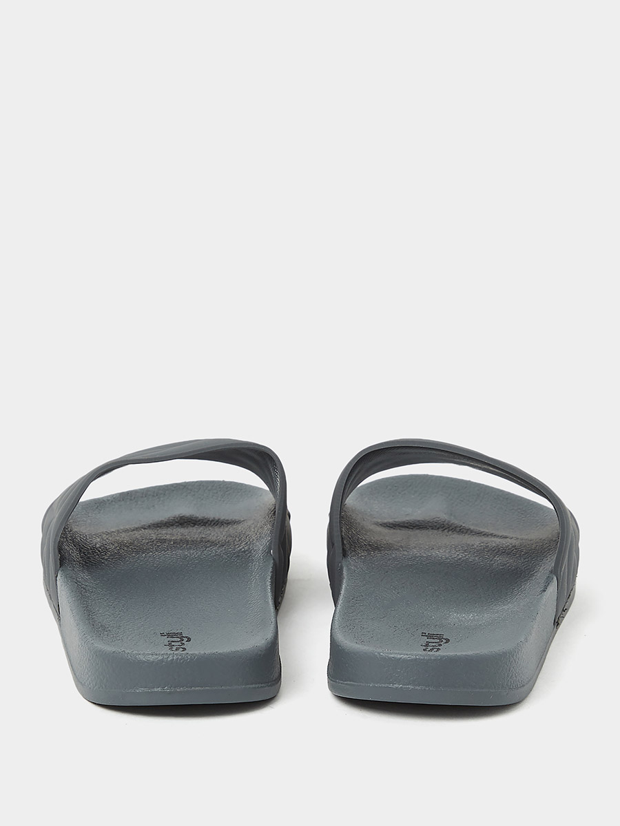 Buy Textured Open Toe Slip On Slides Grey For Men | Styli Saudi