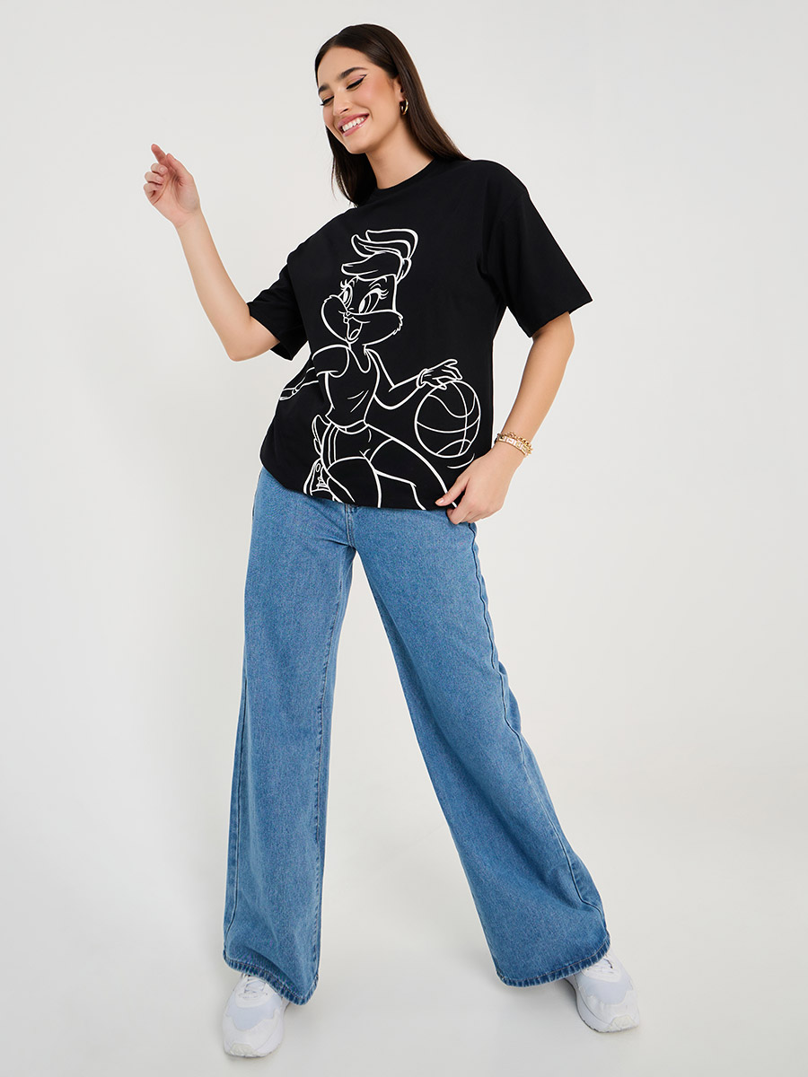 Longline Looney Lola Tunes Sketch T-Shirt Oversized
