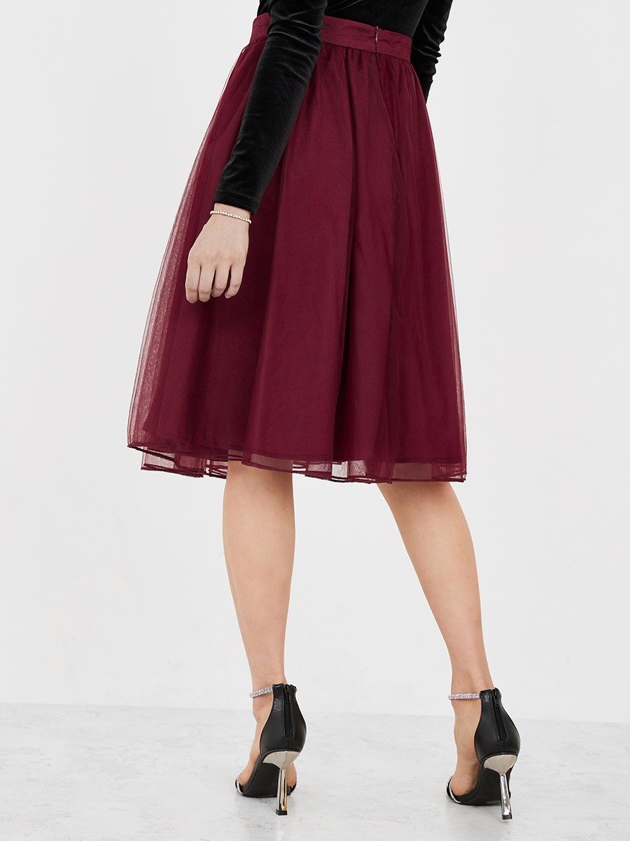 burgundy midi skirt