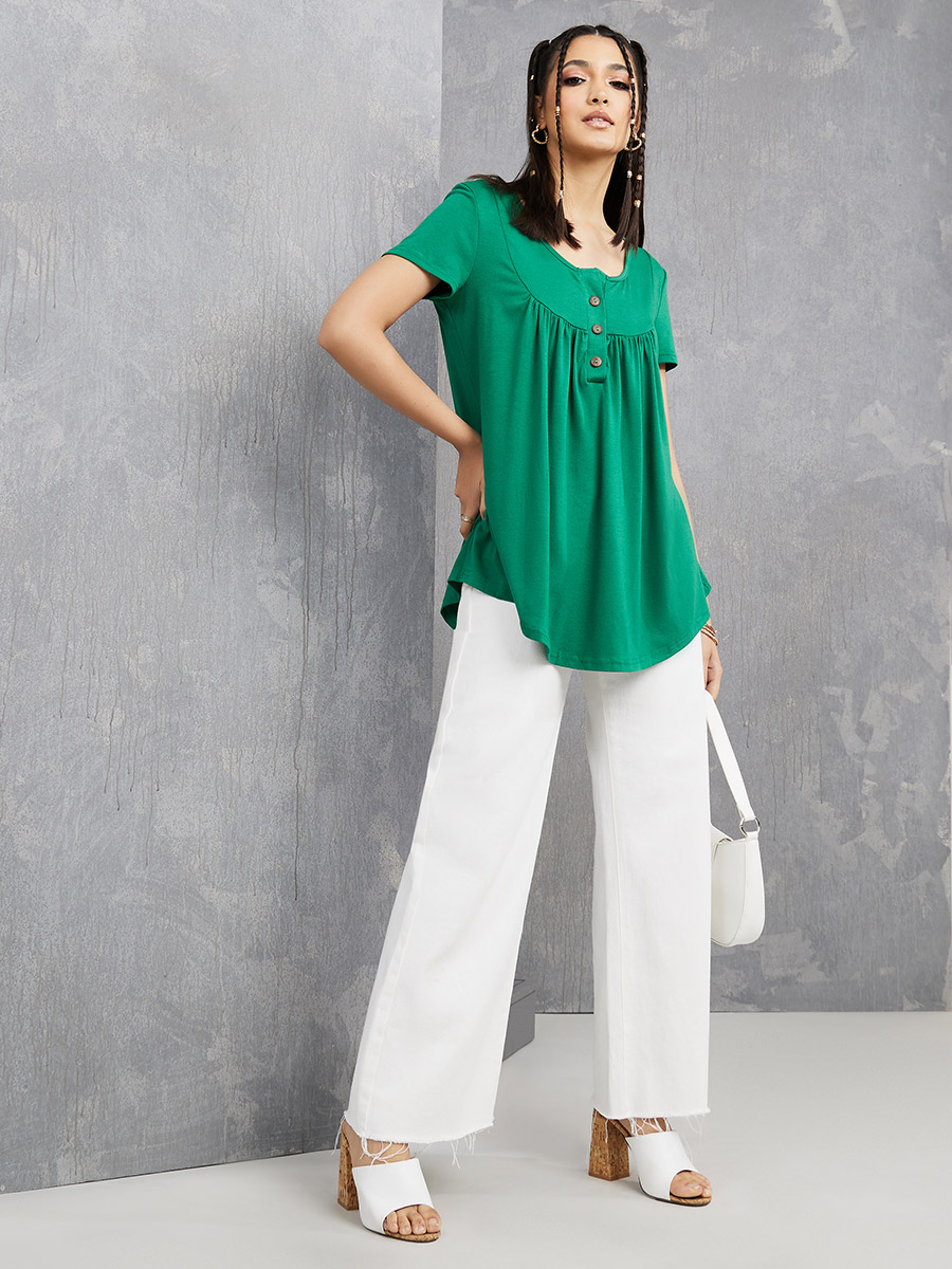 Turn-Up Sleeve Longline Blouse