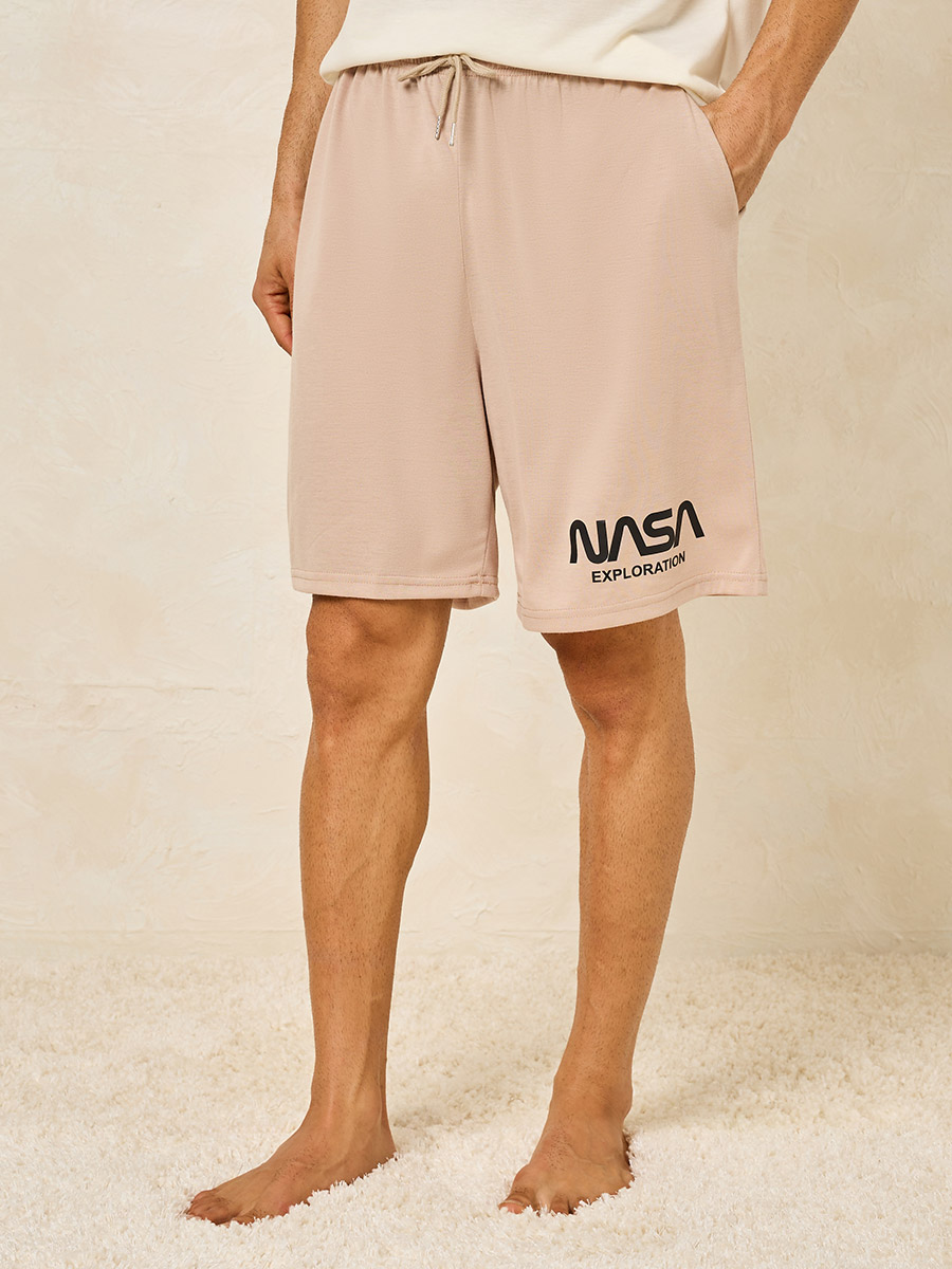 Buy NASA Logo Graphic T Shirt Shorts Set Cream For Men Styli Saudi