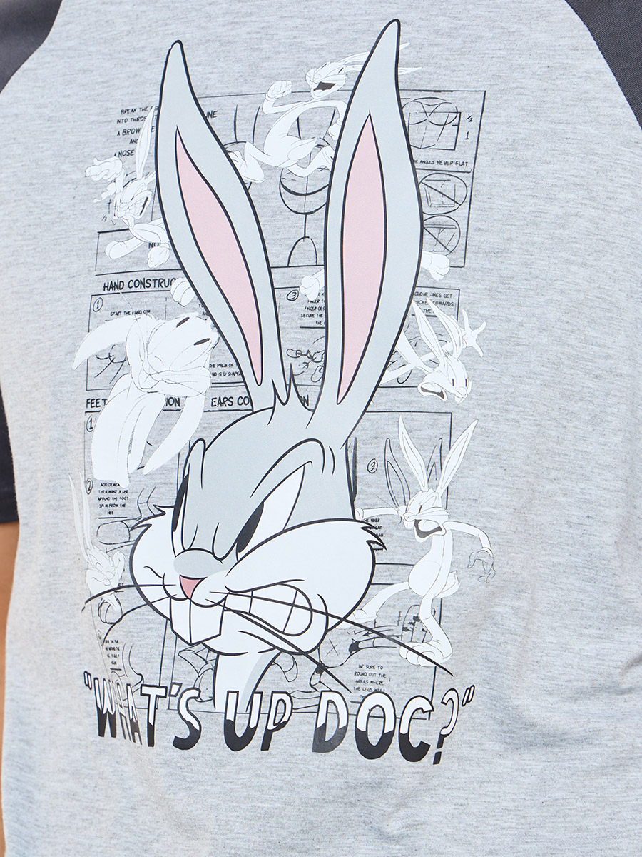 Bugs Bunny Character Print T-shirt and Slogan Print Pajama Sets | T-Shirts