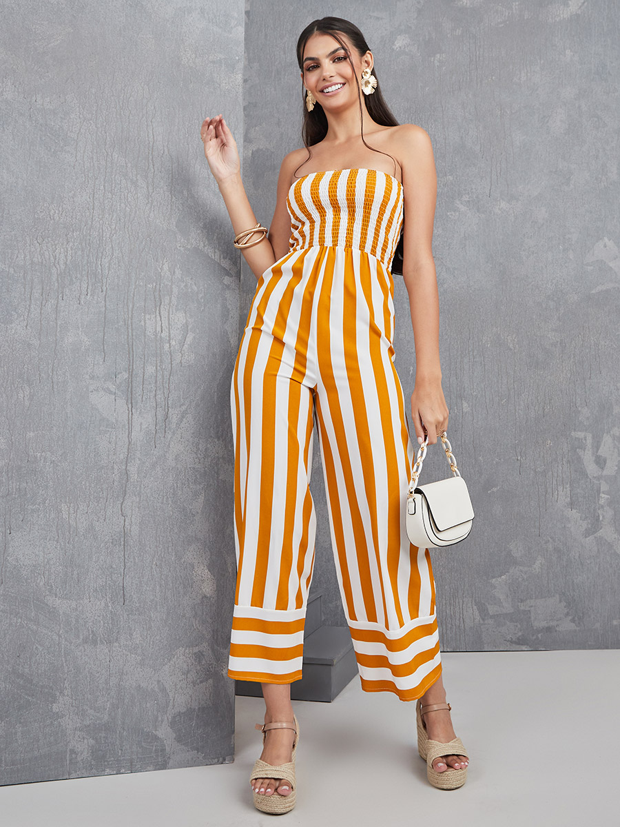 Wide Leg Jumpsuit Yellow Stripe Black Mustard Stripe Wide Leg